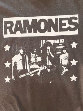 Ramones Cropped Graphic Band Tee in Gray and White